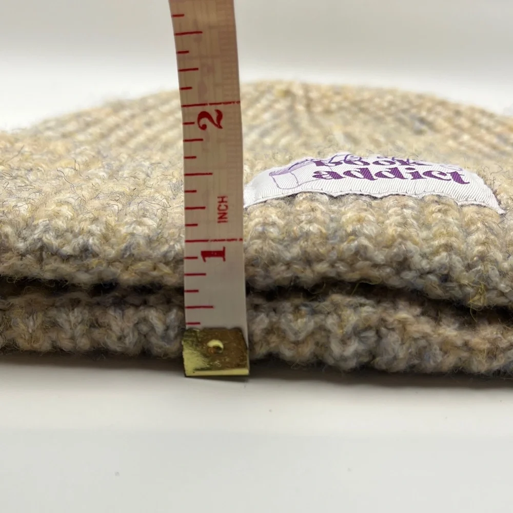 Tan Marled Knit Beanie - Pretty Little Book Addict Patch